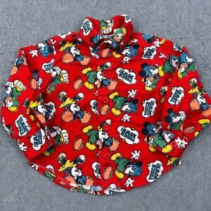 VTG Disney Baby Mickey Co Flannel 2T Red Touch Down AOP Button Up Shirt JG‎ Hook